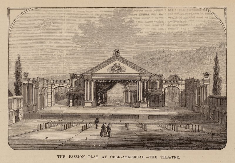 Teater för passionsspelet i Oberammergau, Bayern (gravyr) av English School