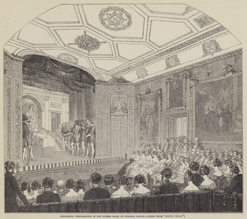 Teaterföreställning i Rubens Room, på Windsor Castle (gravyr) av English School