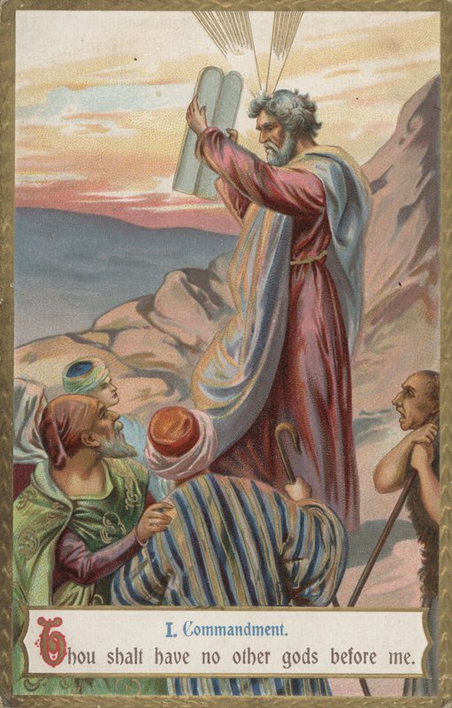 Du skall inte ha några andra gudar före mig (chromolitho) av English School
