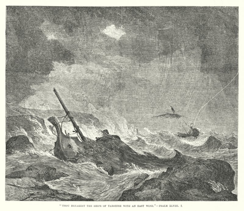 Du krossar Tarsis skepp med östanvind, Psalm XLVIII, 7 (gravyr) av English School