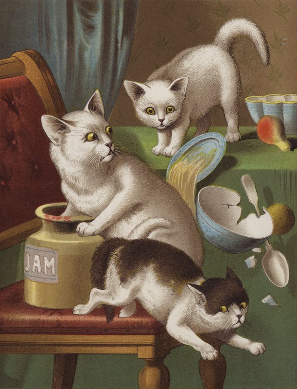 Three Kitten Thieves (chromolitho) av English School