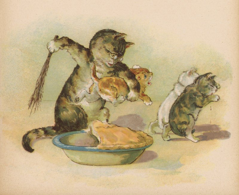 Tre små kattungar förlorade sina vantar (chromolitho) av English School