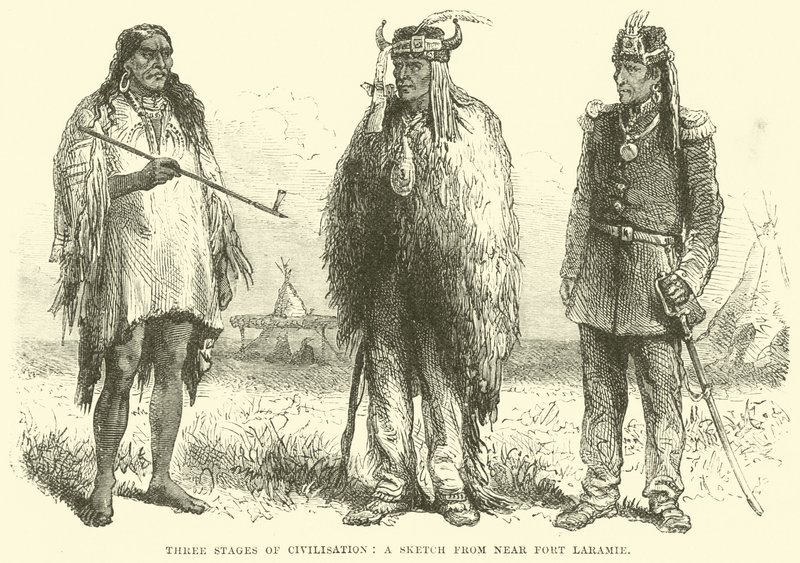 Tre stadier av civilisationen, en skiss från nära Fort Laramie av English School