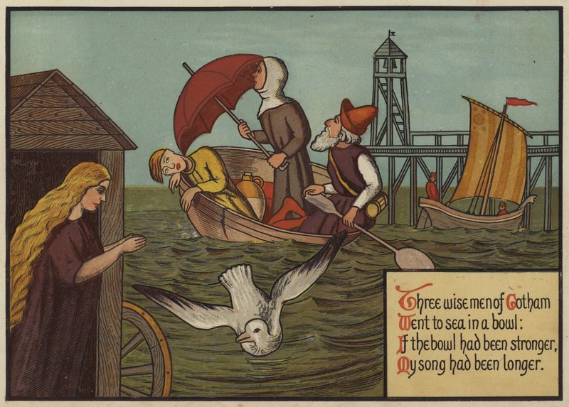 Tre vise män från Gotham (färg litho) av English School