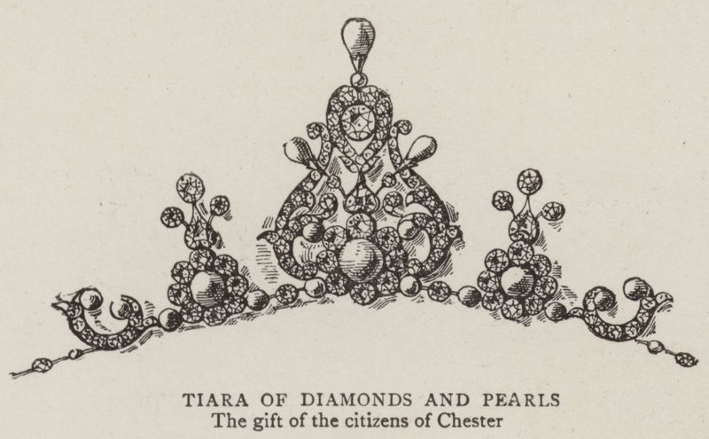 Tiara av diamanter och pärlor (gravyr) av English School