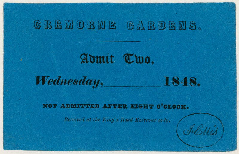 Biljett till Cremorne Gardens, London, 1848 av English School