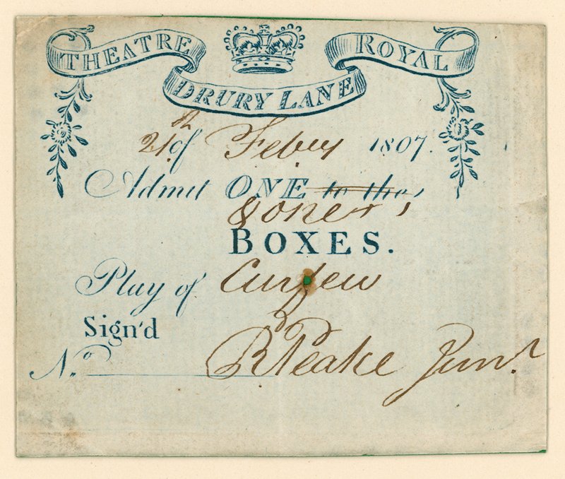 Biljett till Drury Lane Theatre, London av English School