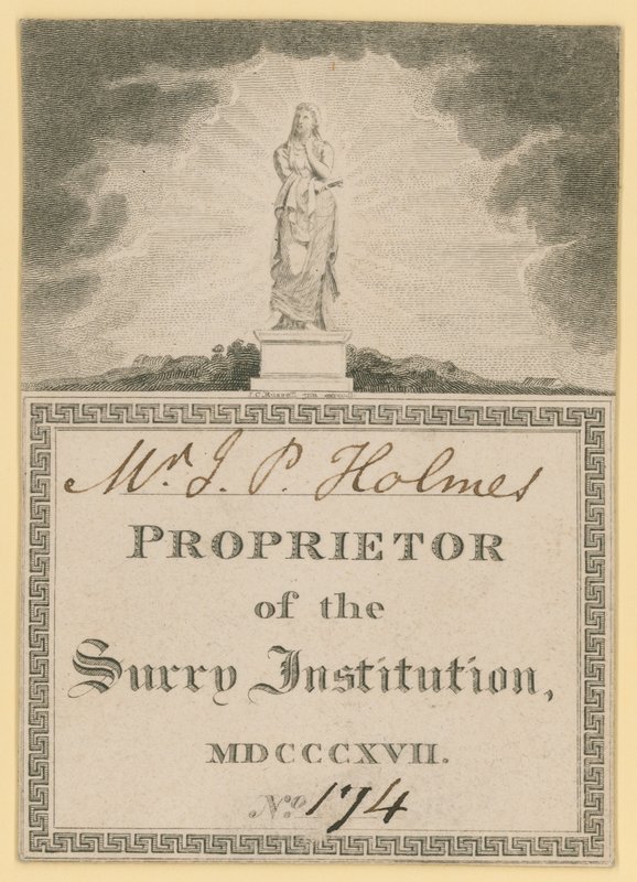 Biljett för innehavare av Surrey Institution, daterad 1817 av English School