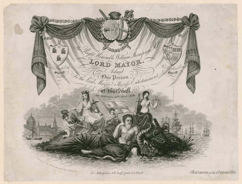 Biljett för inträde till Lord Mayors Entertainment den 10 november 1828 av English School