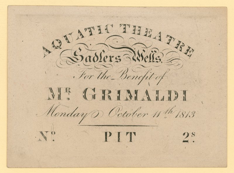 Biljett till Aquatic Theatre, till förmån för Mr Grimaldi, 11 oktober 1813 av English School