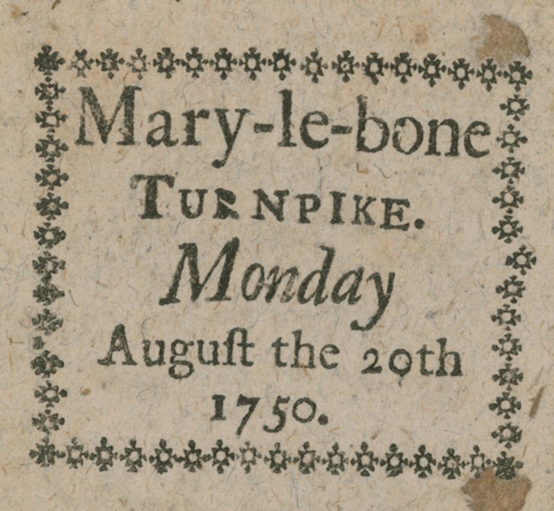 Biljett till Mary-le-Bone Turnpike av English School