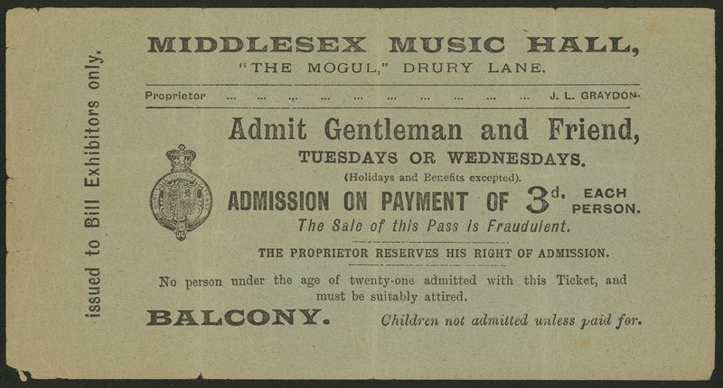 Biljett till Middlesex Music Hall, The Mogul, Drury Lane, London av English School