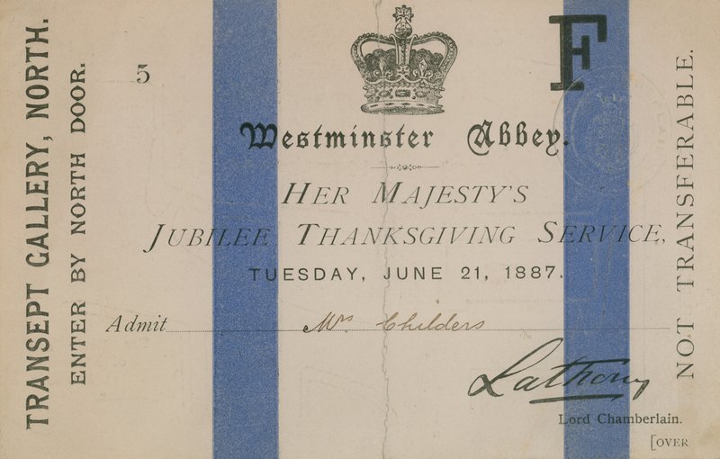 Biljett till Hennes Majestäts jubileums-tacksägelsegudstjänst av English School
