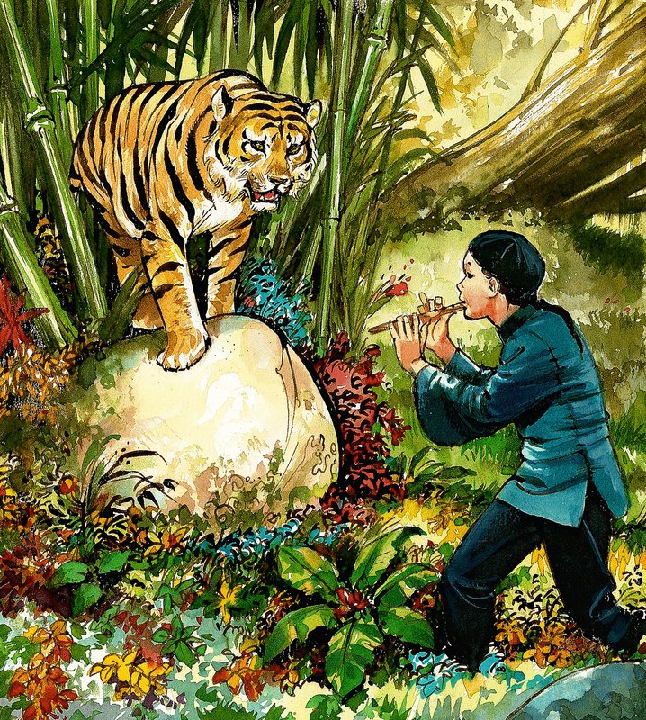 Tiger som spelas till på flöjt av English School
