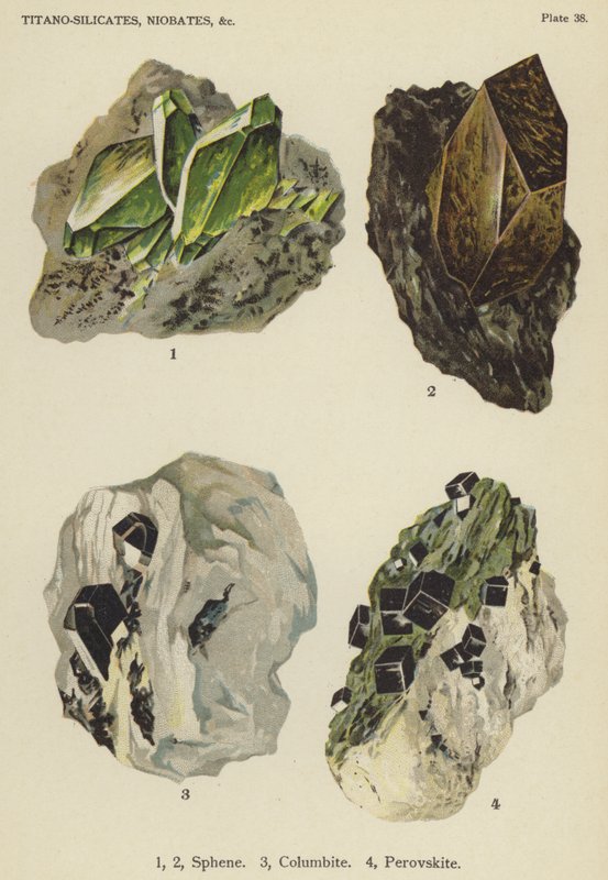 Titanosilikater, niobater, sfen, kolumbit, perovskit (färg litho) av English School