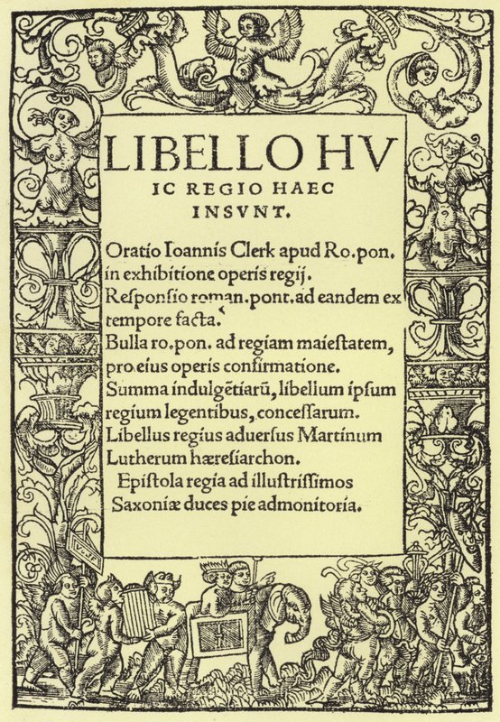 Titelsidan för Henrik VIIIs försvar av den romersk-katolska tron av English School