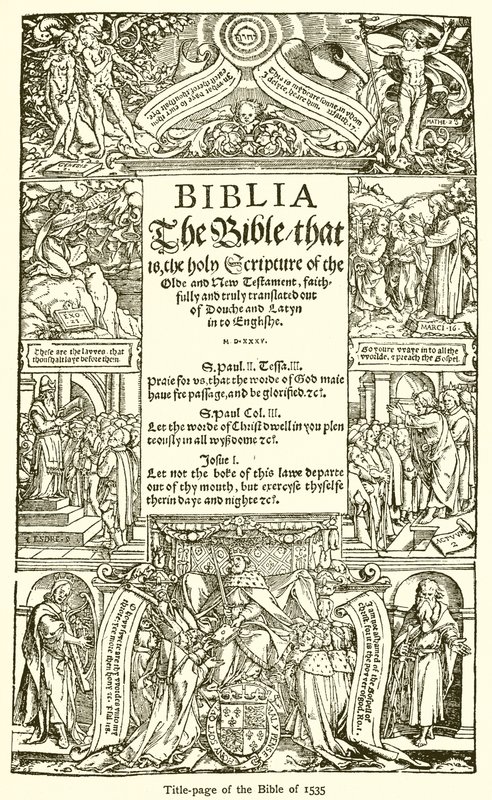 Titelsidan av Bibeln från 1535 av English School