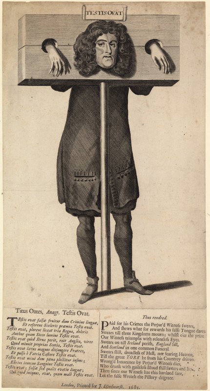 Titus Oates in the pillory, publicerad 1685 av English School