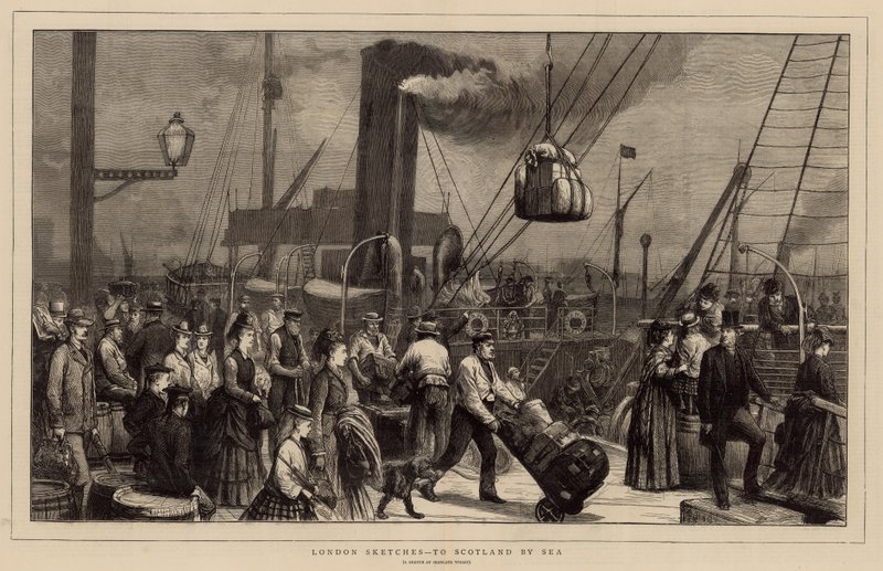 To Scotland by Sea - en skiss vid Irongate Wharf av English School