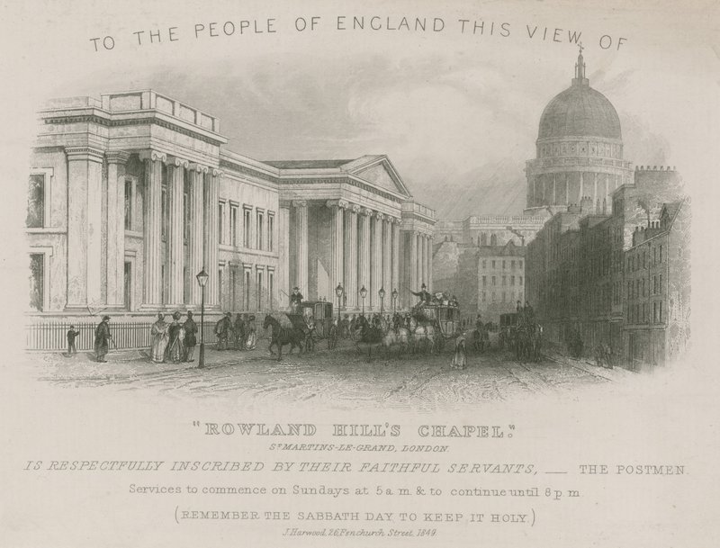 Till folket i England denna utsikt över Rowland Hills Chapel av English School