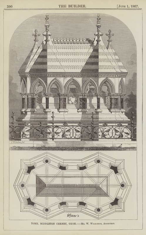 Tomb, Middleton Cheney, Oxon, Mr W Wilkinson, arkitekt (gravyr) av English School