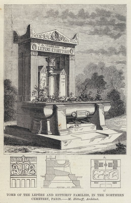Tomb av familjerna Lepere och Hittorff, på norra kyrkogården, Paris (gravyr) av English School