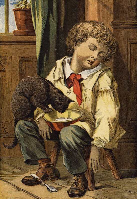Toms kvällsmat (färgad gravyr) av English School