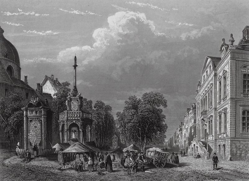 Rådhus och marknadsplats, Liege (gravyr) av English School