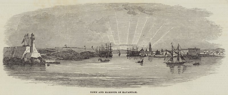 Staden och hamnen i Havannah (gravyr) av English School