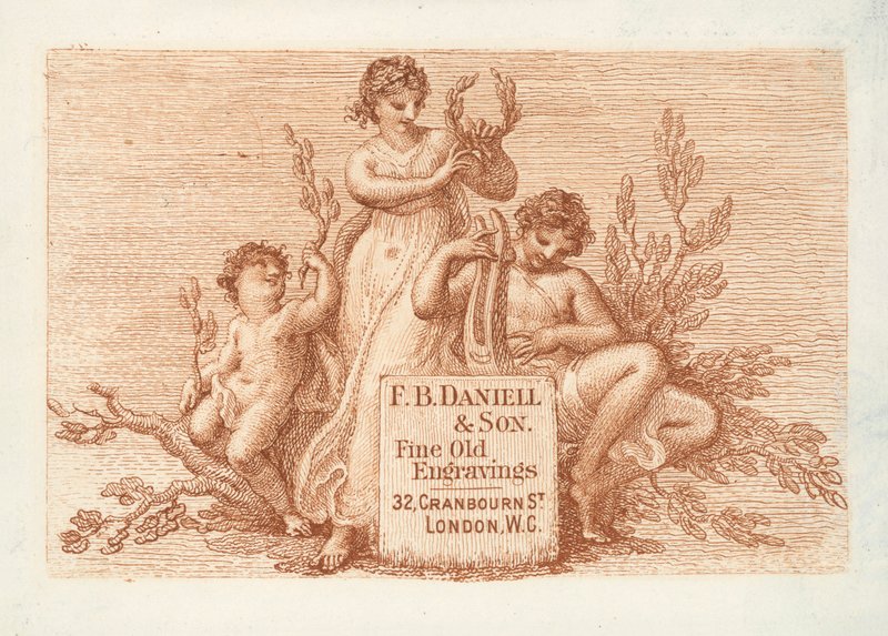 Visitkort för F B Daniell  Son, fine old engravings, London (gravyr) av English School