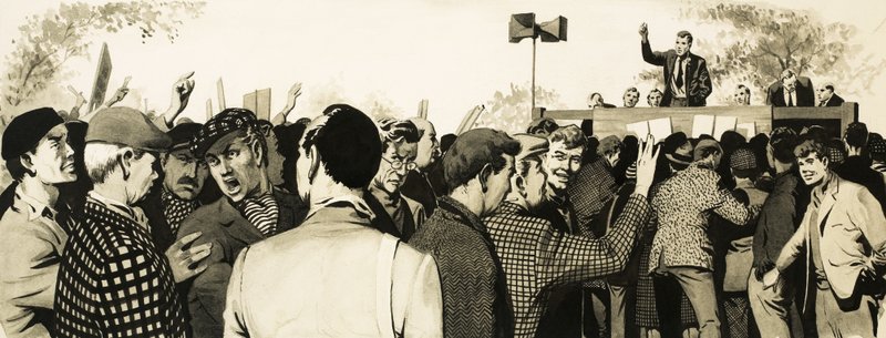 Fagforeningsfolk ved et friluftsmøde av English School