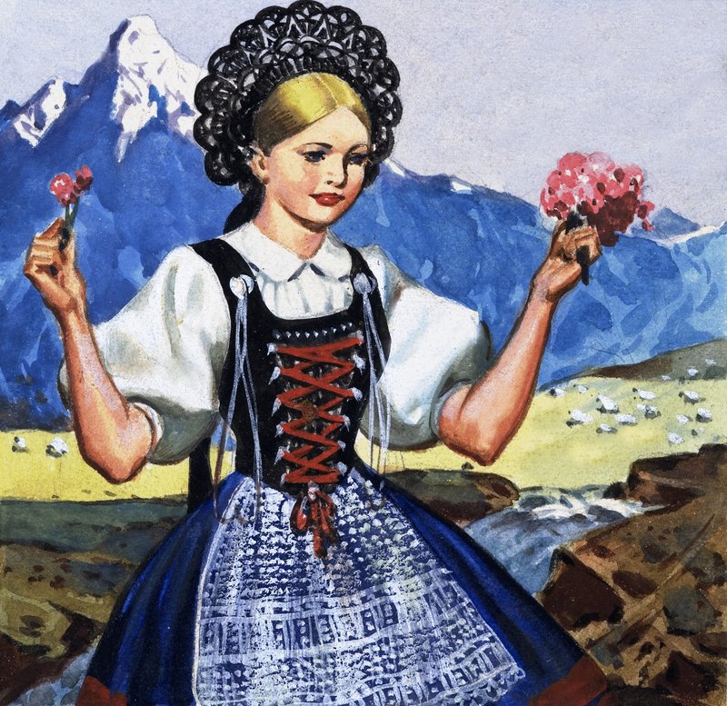 Traditionell dräkt av Schweiz av English School