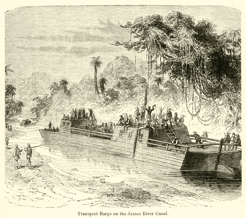 Transportpråm på James River Canal (gravyr) av English School
