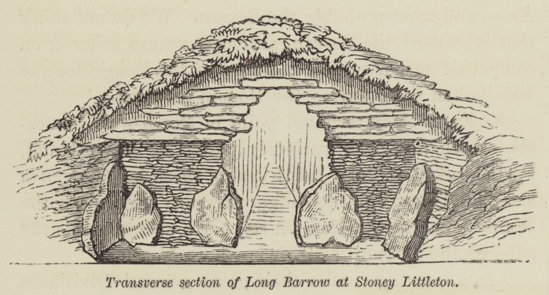 Tvärsnitt av Long Barrow vid Stoney Littleton (gravyr) av English School