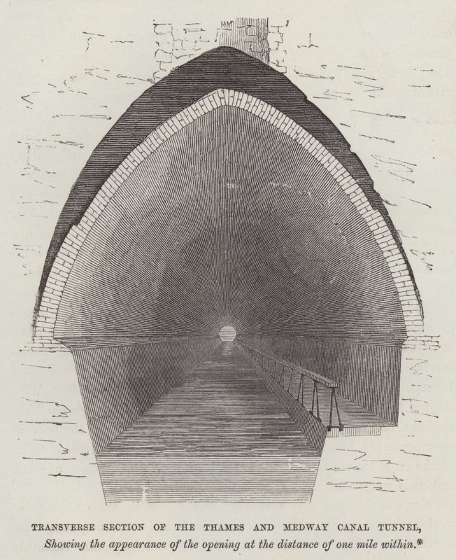 Tvärsektion av Thames and Medway Canal Tunnel (gravyr) av English School