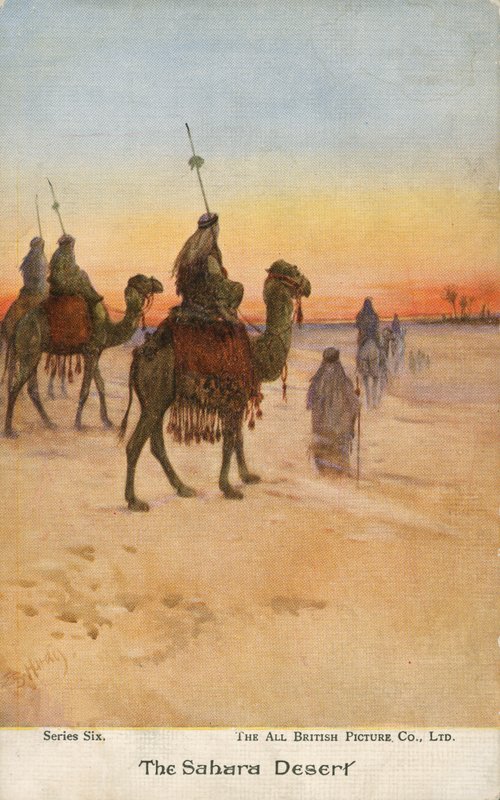 Resenärer i Saharaöknen (färg litho) av English School