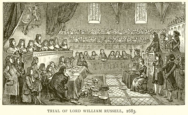 Rättegång mot Lord William Russell, 1683 av English School