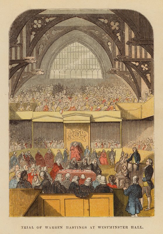 Rättegången mot Warren Hastings i Westminster Hall (gravyr i kolorit) av English School