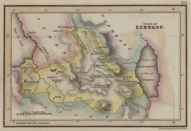 Tribe of Zebulon (färgad gravyr) av English School