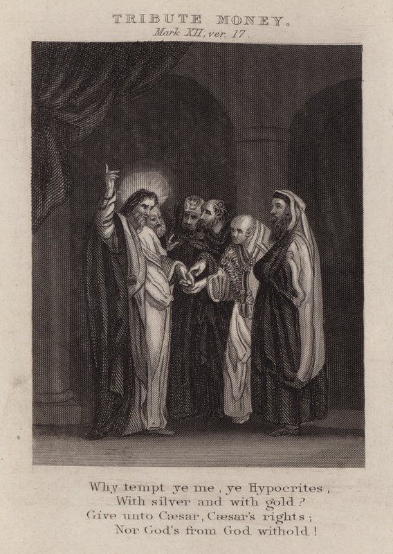 Hyllningspengar, Mark XII, ver 17 (gravyr) av English School