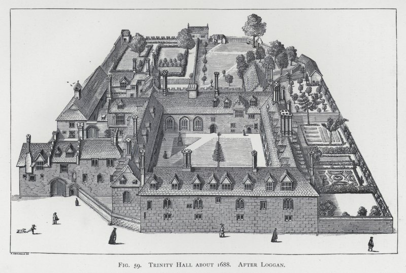 Trinity Hall ca 1688, efter Loggan (gravyr) av English School