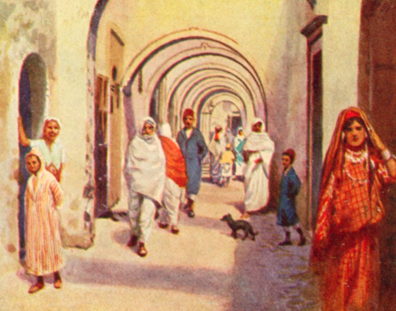Tripoli, en välvd gata (färglitografi) av English School