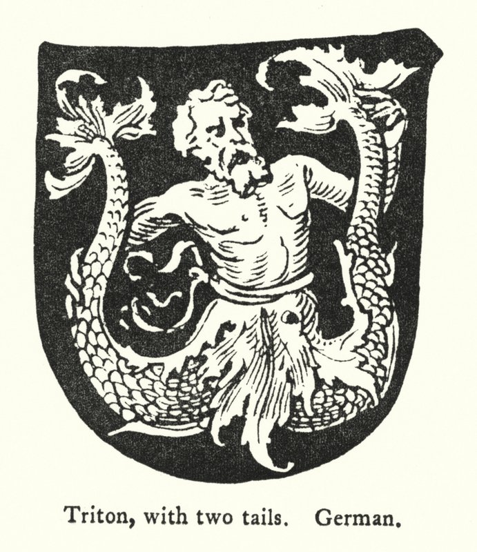 Triton, med två svansar, tysk (gravyr) av English School