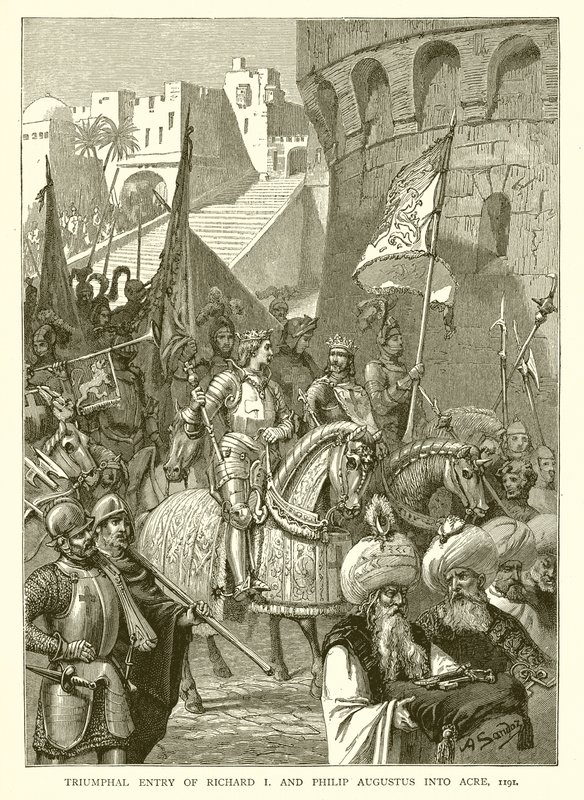 Richard I:s och Philip Augustus triumferande intåg i Acre, 1191 av English School