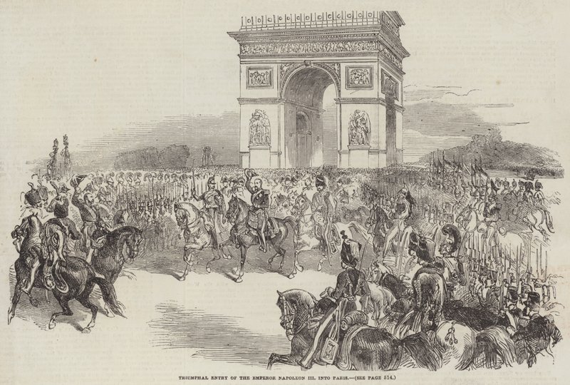 Kejsar Napoleon III:s triumferande intåg i Paris (gravyr) av English School