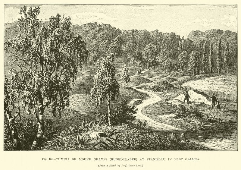 Tumuli eller Mound Graves (Hugelgraber) vid Stanislau i östra Galicien av English School