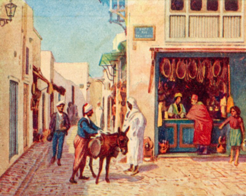 Tunis, gata i den arabiska staden (färglitografi) av English School
