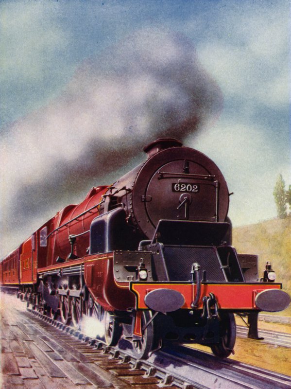 Turbindrivet 4-6-2 Pacific ånglok från London, Midland och Scottish Railway (färg litho) av English School