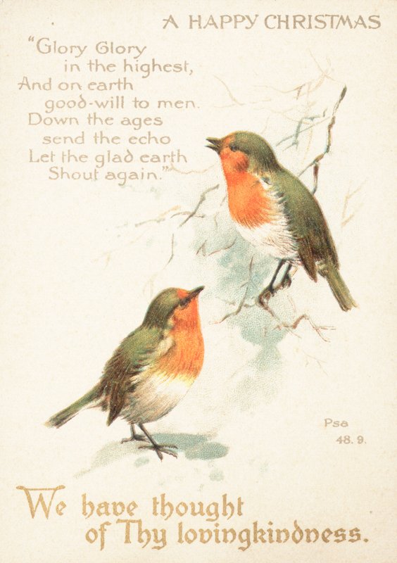 Två Robins i snön, julkort av English School