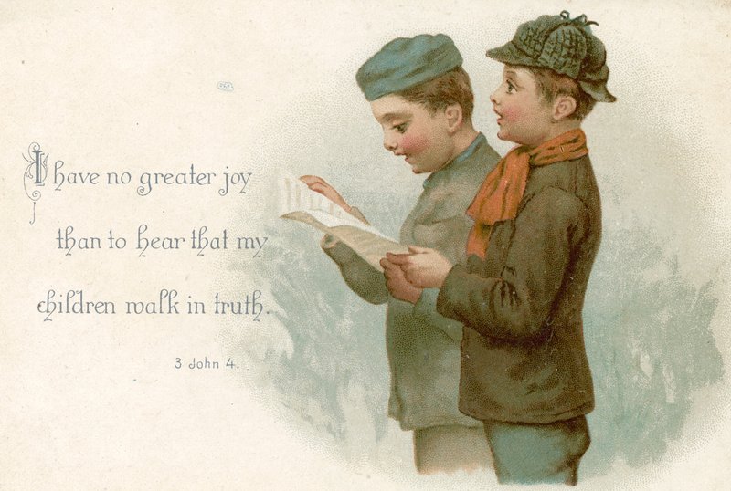 Två pojkar som sjunger en psalm av English School